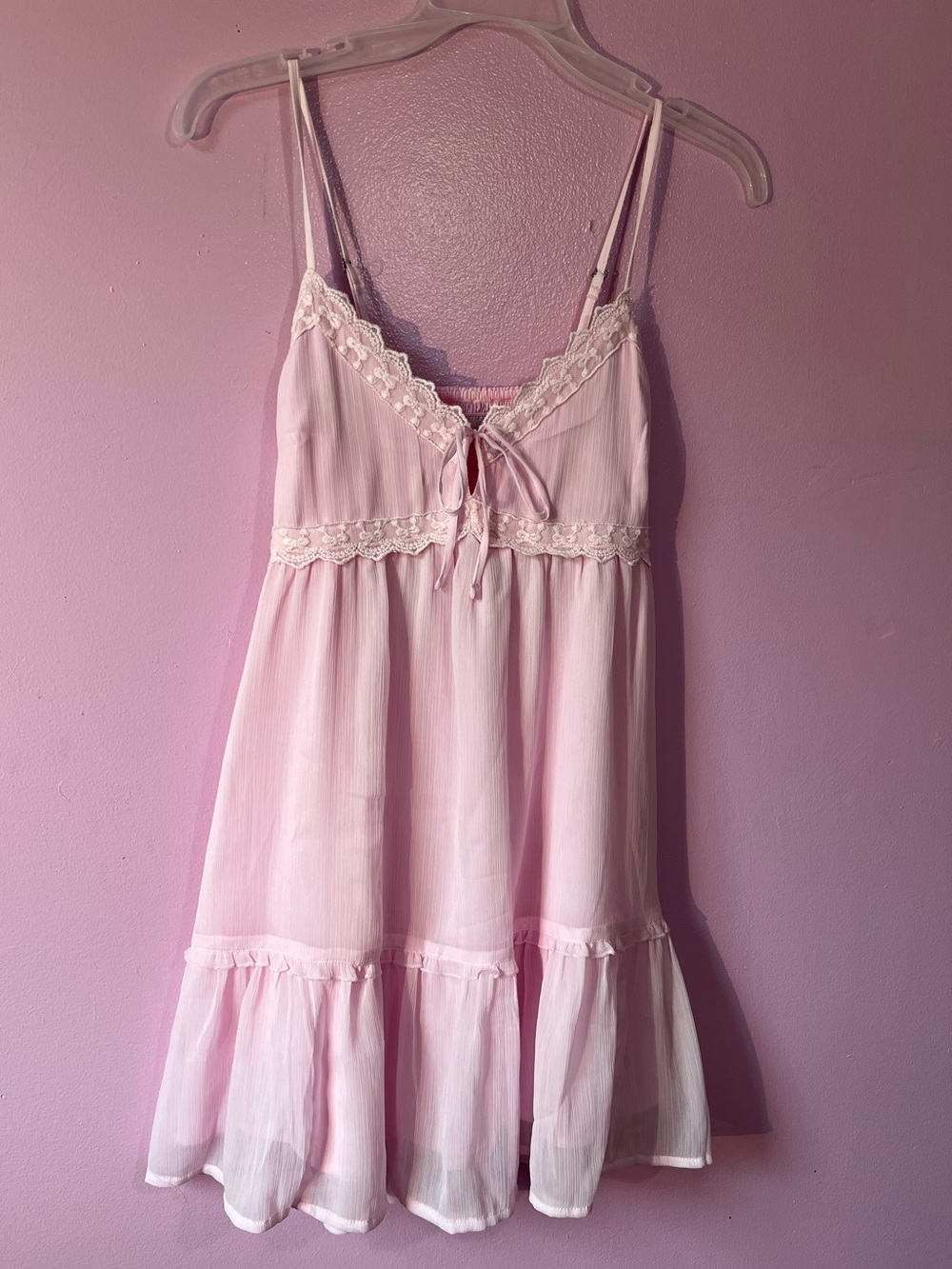 Hollister Light Pink Lace-Trim Mini Dress